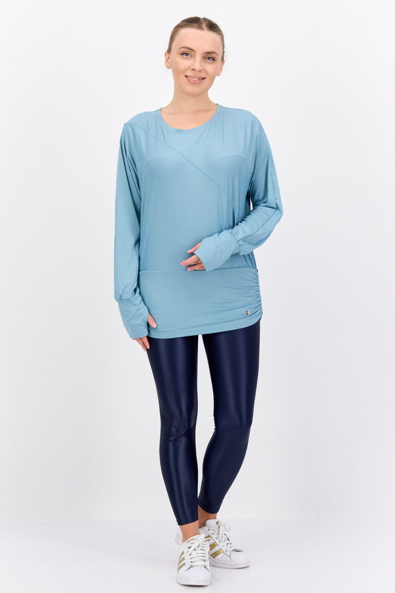 Tahari Sports Women Sportswear Fit Plain Long Sleeves Outdoors Top, Mint Blue - Image 4